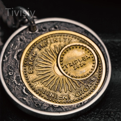 Sun and moon cycle rotating planet coin pendant
